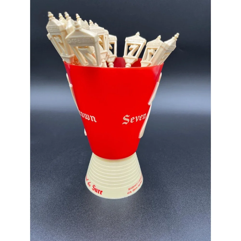 Vintage Seagram's Swizzle Stick Holder with 21 Cocktail Sticks